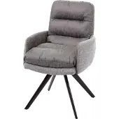 MCW Esszimmerstuhl MCW-G66, Küchenstuhl Stuhl, drehbar Auto-Position Stoff/Textil MVG hellgrau-grau, mit Armlehne