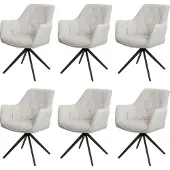 Mendler 6er-Set Esszimmerstuhl MCW-L80, Küchenstuhl Polsterstuhl Stuhl mit Armlehne, drehbar, Metall Stoff/Textil creme-beige