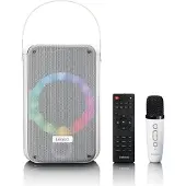 Lenco BTC-060WH - Karaoke-Set mit Bluetooth, wiederaufladbarem Akku, drahtlosem Karaoke-Mikrofon und Disco-LED-Beleuchtung - Weiß