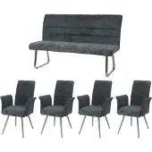 Mendler Esszimmer-Set MCW-G55, 4er-Set Stuhl mit Armlehne+Sitzbank 160cm, Edelstahl gebürstet Stoff/Textil Chenille blau-grün