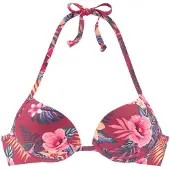 s.Oliver Push-Up-Bikini-Top "Marika", Damen, Gr. 32, Cup A, rot (rostrot, bedruckt), Microfaser, Polyamid, bedruckt, geblümt, Bikini-Oberteile Push-Up-Bikini-Top, bedruckt