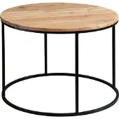 FineBuy Couchtisch Akazie Massivholz rund 60 cm · Wohnzimmertisch mit schwarzem Metallgestell · Handgefertigt · Natur Holz Tisch im Industrial Design