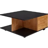 FineBuy Design Couchtisch Anthrazit / Sandeiche 70x70 cm Wohnzimmertisch mit 2 Schubladen Sofatisch mit Rollen Tisch mit 2 Fächern
