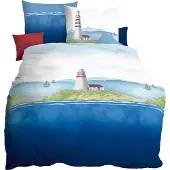 Kaeppel Seersucker Bettwäsche Lighthouse marine 135x200 cm + 80x80 cm