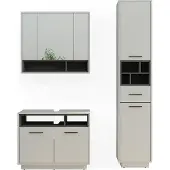 Vicco Badmöbel-Set Beatrice Grau 3 Teile, mit Hochschrank, Model 40205
