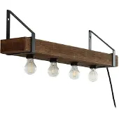LINDBY Wandleuchte Vatana, Holz, Stecker, USB-Port, 80 cm