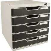 Exacompta Schubladenbox MODULO, Format A4+, 5 abschließbare Schübe, geschlossen, Griffmulde & Etikettenhalter, 2 Schlüssel, Kunststoff, grau