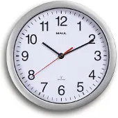 MAUL Wanduhr MAULrun Ø 25.2 x 5 cm funkgesteuert Kunststoff 1 x AA (1.5 V) silber
