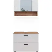 Vicco Badmöbel-Set Irma Weiß Hochglanz/Goldkraft Eiche 2 Teile, Unterschrank 80 cm, Model 40546