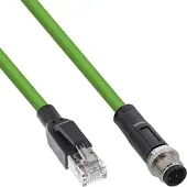InLine Industrial network cable, M12 4-pin D-coded male plug to RJ45, PUR 15m, 15 m, M12, RJ-45, Stecker/Stecker, Grün, Kupfer