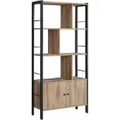 Vasagle Bücherregal Bücherregal mit 4 offenen Regalfächern Stehendes Regal Großzügiges Wohnzimmer-Schrank Küche Büro Stahlrahmen Industriedesign Kamelbraun Tintenschwarz