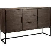 White Label Sideboard Webster High aus recyceltem Teakholz mit Schiebetüren, Braun