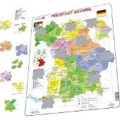Larsen Puzzle Bayern politische Karte mit Städten, Flüssen, Seen und Standort in Deutschland