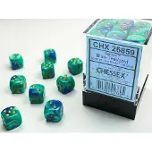 Chessex Gemini 12mm d6 Dice Blocks with pips Dice Blocks (36 Dice) - Blue-Teal w/gold