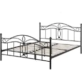 Beliani Bett Schwarz Metall 140 x 200 cm mit Lattenrost hohem Kopfteil Verzierungen Romantisch Klassisch für Mädchen Jugendzimmer Schlafzimmer