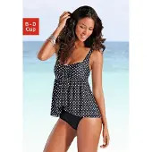 LASCANA Badeanzug , Damen, Gr. 38, Cup C, schwarz-weiß (schwarz, weiß), Polyamid, gepunktet, Badeanzüge Badeanzug, mit gerafftem Oberteil und Shaping-Effekt