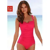 LASCANA Badeanzug "Saphir", Damen, Gr. 38, Cup E, rot, Polyamid, unifarben, Badeanzüge Badeanzug, mit Raffungen und Shaping-Effekt