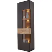 Forte Vitrine "Como", grau (grau, eichefarben), B:60,4cm H:203,3cm T:41,3cm, Holzwerkstoff, Schränke, Vitrine, Vitrine, Glastüre, LED Beleuchtung, Soft Close Linksanschlag