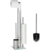 Wenko Stand WC-Garnitur Rivalta Edelstahl Matt inklusive Ersatzbürste, rostfrei Wenko Gestell: Matt, Bodenplatte: Weiß, Ersatzbürstenkopf: Schwarz