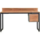 Möbilia Schreibtisch mit Schubladen | Tischplatte MDF in Akazie-Optik | Gestell Metall | B 140 x T 60 x H 71 cm | natur-schwarz | 12020052 | Serie SCHREIBTISCH