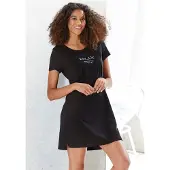 Vivance Nachthemd schwarz Gr. 32/34 für Damen. Rundhals und Schriftzug, Druck. Basic. Nachhaltig.