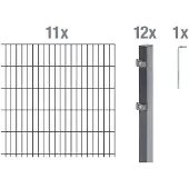 Alberts Doppelstabmatten Zaun, Höhe 160 cm, Länge 22 m, Zaun-Komplettset zum Einbetonieren, anthrazit, Pfosten 60x40 mm