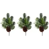 Creativ Green Winterliche Kunstpflanze "Weihnachtsdeko", grün, B:15cm H:43cm T:10cm, Kunststoff, Kunstpflanzen, Winterliche Kunstpflanze, Zweig mit Zapfen, 3er-Set
