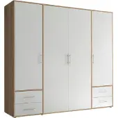 Pol-Power Kleiderschrank Valencia - 206x60x195cm - 4 Türen und 4 Schubladen - weiß/Eiche Nachbildung