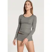 Calida Langarmshirt "True Confidence" Rundhals, Feinripp, atmungsaktiv, Wellensaum