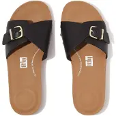 FitFlop Iqushion Adjustable Buckle Leather Slides SCHWARZ 36
