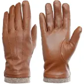 PEARLWOOD Lederhandschuhe , Damen, Gr. 7, caramel, Schafsleder, unifarben, Handschuhe Lederhandschuhe, Gummizug am Handgelenk, gefüttert, Touchscreen-kompatibel