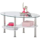 Preisbrecher Couchtisch "PANTY" Beistelltisch Wohnzimmertisch Tisch weiß lackiert Glas Edelstahl oval 90cm