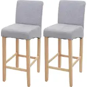 MCW 2er-Set Barhocker MCW-C33, Barstuhl Tresenhocker hellgrau, helle Beine, Stoff/Textil