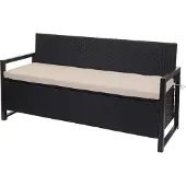 Mendler Poly-Rattan 3er Sitzbank MCW-F39, Gartenbank Truhenbank, Staufach Aufbewahrung Sitzkissen anthrazit, Kissen beige