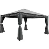 Mendler Pergola Calpe, Garten Pavillon, stabiles 7cm-Gestell mit Seitenwand + Moskitonetz grau 4x4m