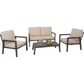 Mendler Garnitur MCW-L64, Gartenlounge Gartengarnitur Lounge-Set Sitzgruppe Sofa, Metall Polster creme-weiß