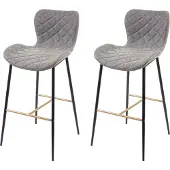 Mendler 2er-Set Barhocker MCW-E55, Barstuhl Tresenhocker, Vintage goldfarbene Streben Kunstleder WildKunstleder grau