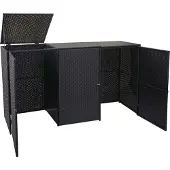 Mendler 3er-Mülltonnenverkleidung MCW-E25, Mülltonnenbox Mülltonnenabdeckung, Poly-Rattan 3x120l schwarz