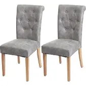 Mendler 2er-Set Esszimmerstuhl Chesterfield II, Stuhl Küchenstuhl, Nieten Stoff/Textil hellgrau, helle Beine