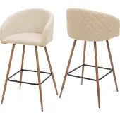 Mendler 2er-Set Barhocker MCW-D72, Barstuhl Tresenhocker Küchenhocker mit Lehne, Metall Holzoptik Stoff/Textil, creme-beige