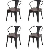 Mendler 4er-Set Esszimmerstuhl MCW-H10d, Stuhl Küchenstuhl, Chesterfield Metall Kunstleder Industrial Gastronomie schwarz-braun