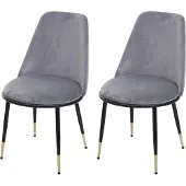 Mendler 2er-Set Esszimmerstuhl MCW-H28, Stuhl Küchenstuhl, Metall grau, schwarze Beine, Samt