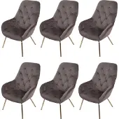 Mendler 6er-Set Esszimmerstuhl MCW-K26, Polsterstuhl Stuhl Wohnzimmerstuhl Küchenstuhl mit Armlehne, Metall Samt, hellbraun