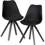 FineBuy 2er Set Schwarz Retro Esszimmerstuhl mit Schwarzen Beinen Polsterstuhl Skandinavisch Rückenlehne Küchenstuhl gepolstert