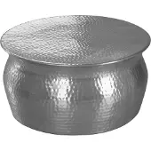 FineBuy Couchtisch rund 60 cm Metall silber Design Aluminium Wohnzimmertisch handgefertigt - Orientalischer Alu Beistelltisch Wohnzimmer Hammerschlag