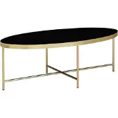 FineBuy Design Couchtisch Glas Schwarz - Oval 110 x 56 cm mit Gold Metallgestell Großer Wohnzimmertisch Lounge Tisch Glastisch