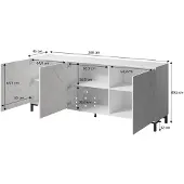 Mirjan 24 Kommode Marmo 200 mit 3 Türen, Kommodenschrank, Stilvoll Sideboardm, Kollektion (Farbe: Weiß / Weißer Marmor)