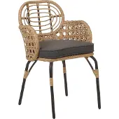 Beliani Gartenstuhl 4er Set Natürlich PE-Rattan mit Schwarzem Metallgestell Armlehnen Auflage Graphitgrau Boho Garten Terrasse Ausstattung Möbel