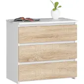 Akord Nachtkommode 60 cm Weiß / Sonoma Eiche mit 3 Schubladen für Schlafzimmer