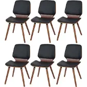 MCW 6er-Set Esszimmerstuhl MCW-B16, Holz Bugholz Retro-Design Walnussoptik, MVG- Kunstleder schwarz